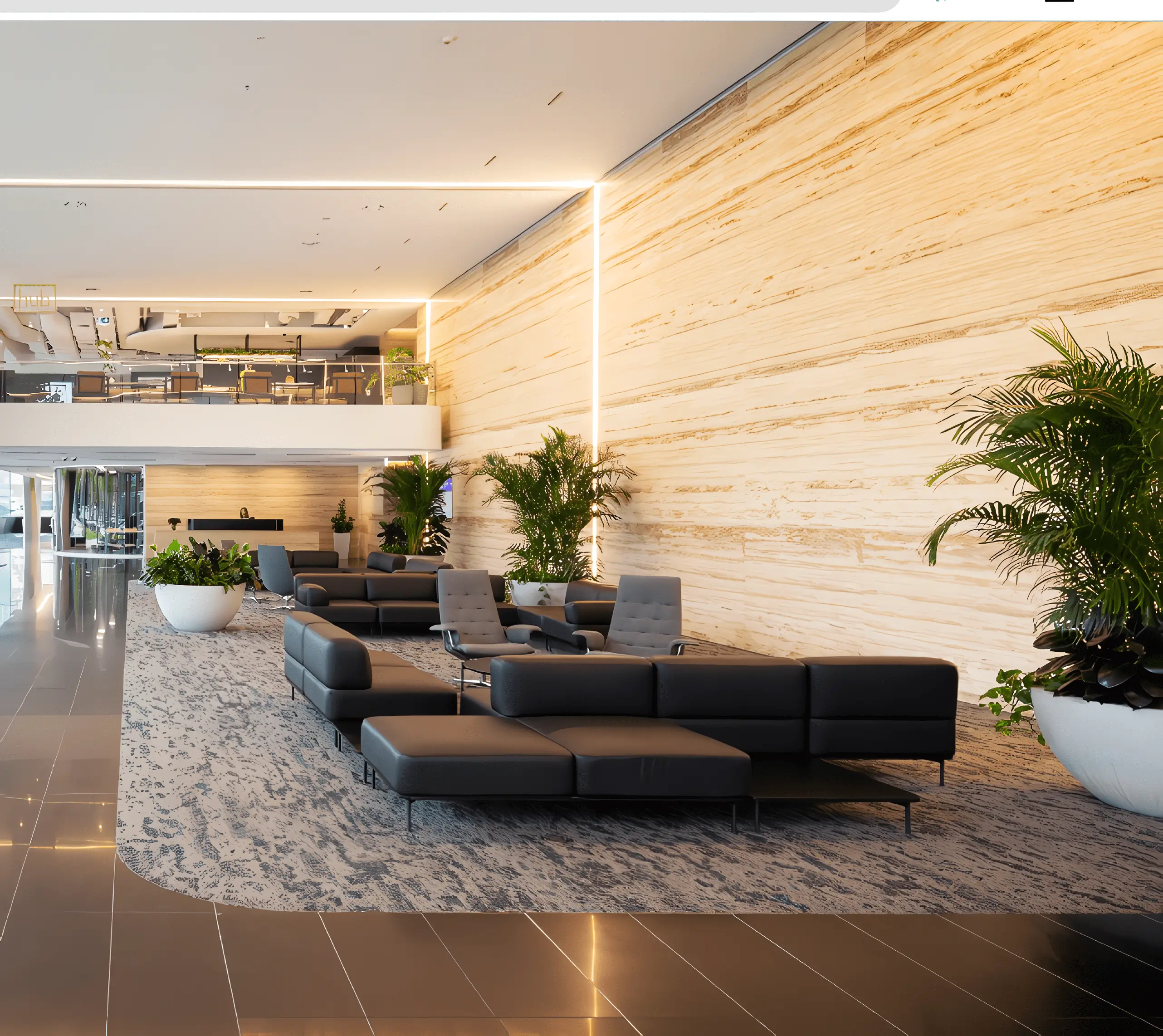 Civic Quarter Office lobby designed by Cox Architecture and May Russell Architects featuring the Softscape leather lounge in color black