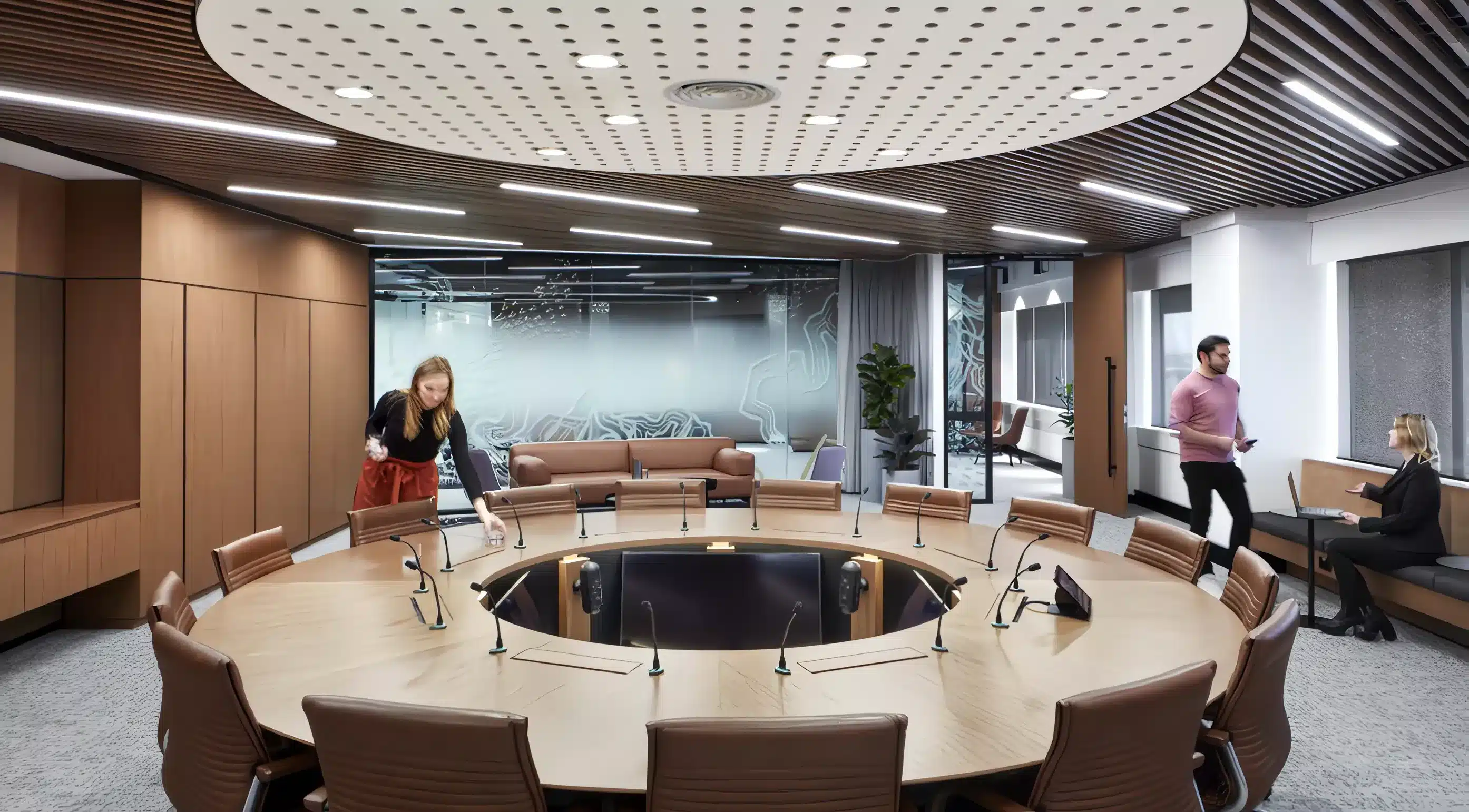 Ausgrid NSW Office conference room with the Softscape lounge in brown leather near the door.