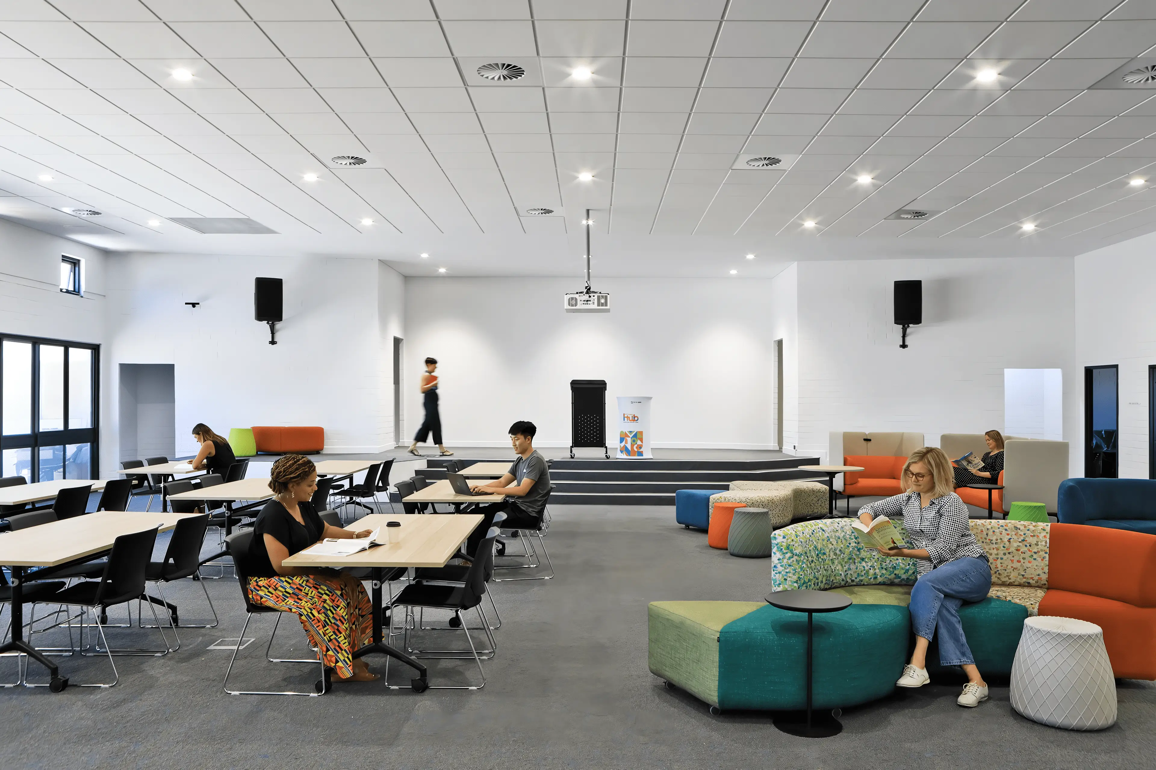 The Hillview Intercultural Community Centre designed by Withstudio featuring LENs Softscape collection, Bauhaus collection, and Panier stools.